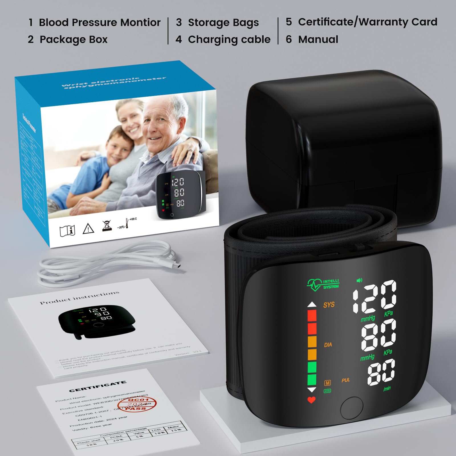 Wrist Blood Pressure Monitor Led Display, Touch Screen Wrist Blood Pressure Cuff