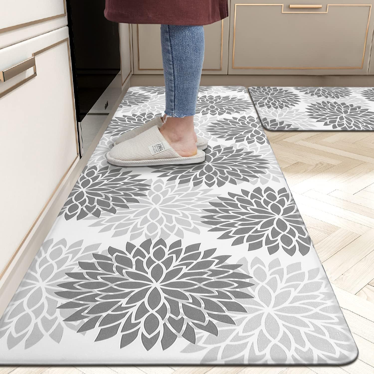 HEBE Anti Fatigue Kitchen Rug Sets 2 Piece Non Slip Kitchen Mats for Floor Cushioned Kitchen Rugs and Mats Waterproof Comfort Standing Mat Runner for Kitchen,Home Office,Sink,Laundry