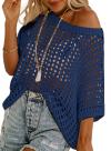 🎁TikTok Last Day Sale - 70% OFF🎉 Womens Summer Scoop Neck ShortSleeve Sweater Casual Crochet Hollow Out KnitTops