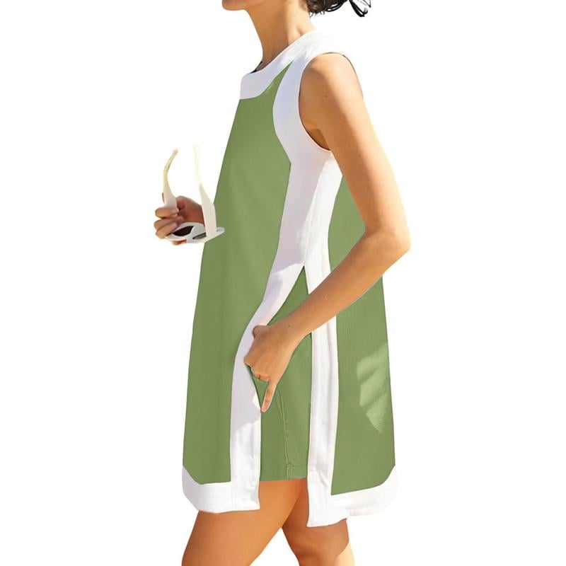 Last Day Promotion 70% OFF - 🔥Women's 2-Piece Sets Color Block Crewneck Sleeveless Top + Skirt & Shorts w/ Pockets⚡Buy 2 Get Free Shipping