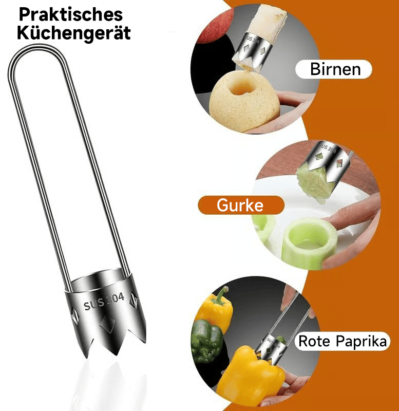 🔥Heißer Verkauf - 50% Rabatt🫑🍎2025 Verbessertes, wiederverwendbares Werkzeug zum Entfernen von Fruchtsamen aus Edelstahl