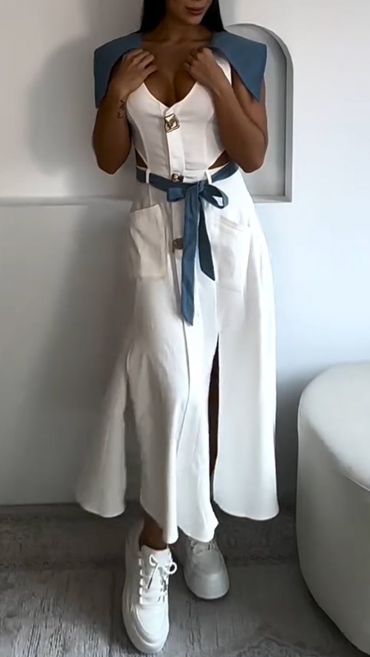 Women's V-neck Hollow Slit Casual Dress