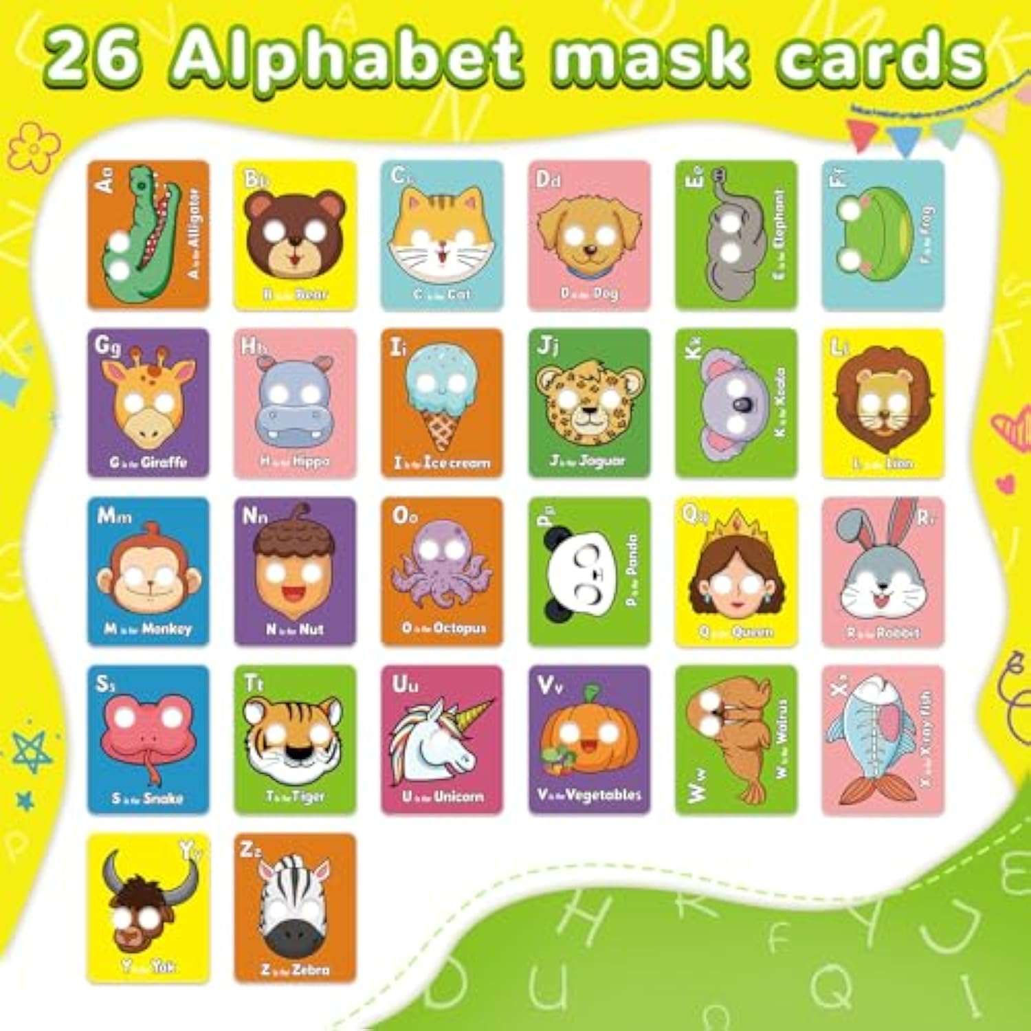 🔥Last Day Promotion 70% OFF🔥26 Pcs Alphabet ABC Flash Cards with Animal Masks