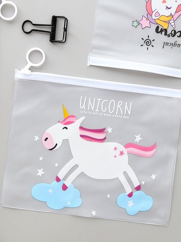 Unicorn Print Clear Large Pencil Bag 4pcs