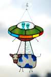 🛸UFO Abduction a Cow Stained Glass Suncatcher