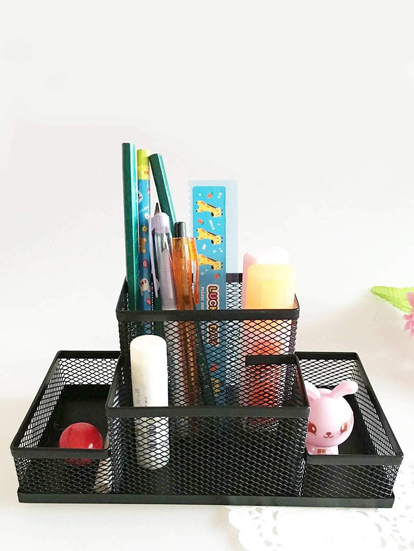 4 Compartment Metal Mesh Pen Holder