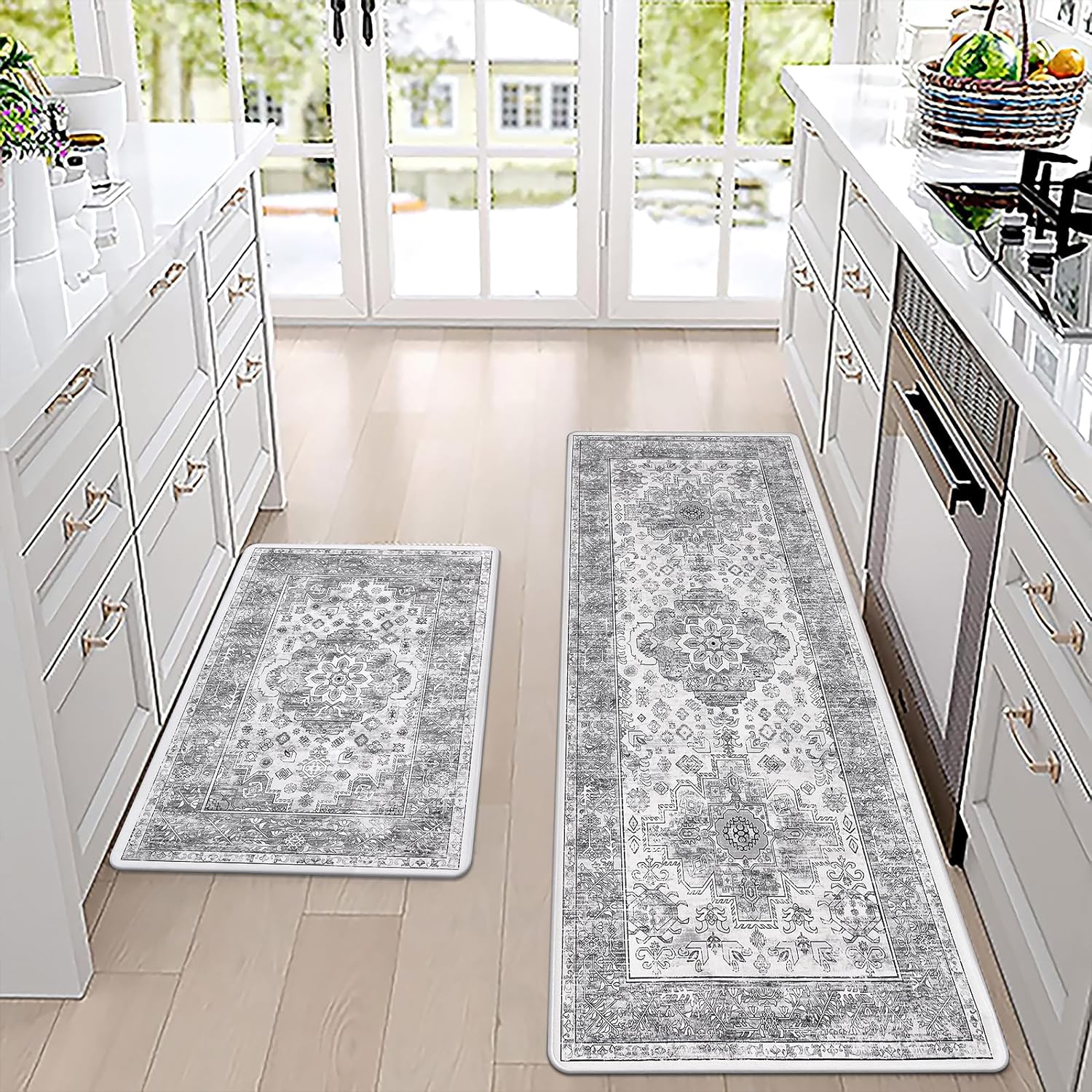 Pauwer Anti Fatigue Floor Mats - Cushioned Memory Foam 2 Piece Kitchen Rug Set, Non Slip Laundry & Sink Area Runner, Waterproof Comfort Standing Mat