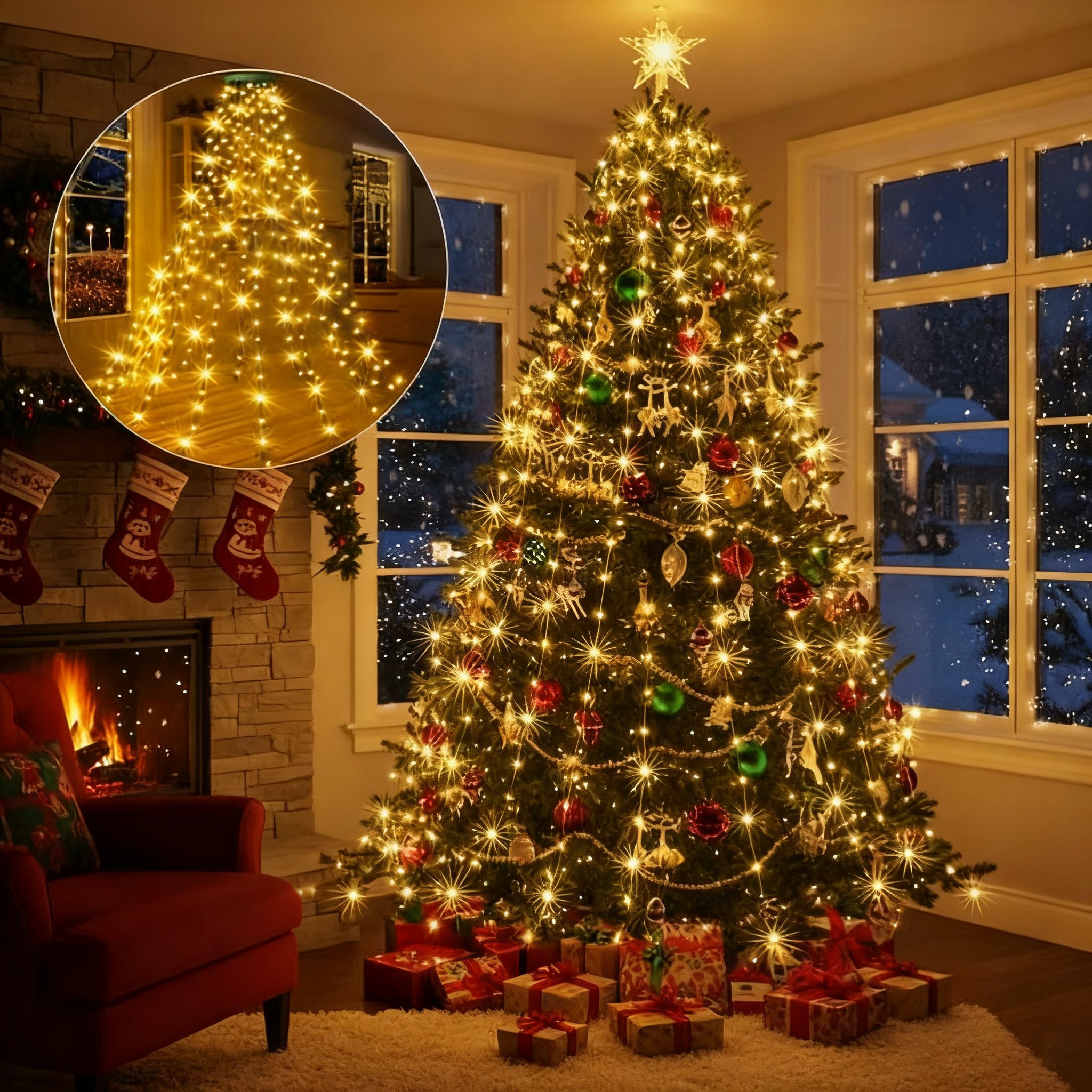 🔥Letzter Tag Verkauf 49% Rabatt🎄Weihnachtsbaum-Wasserfalllichter mit Ring(Wasserdicht)