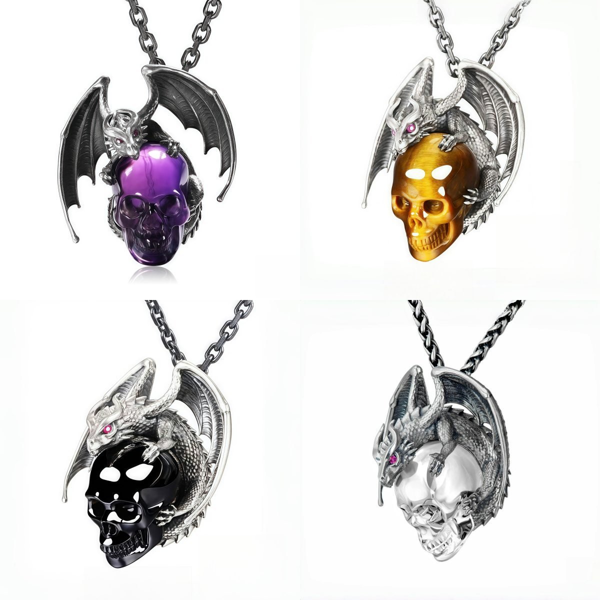 🔥Last Day 50% OFF - Silver Carved Crystal Skull Dragon Necklace