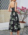 Floral Midi Corset Dress Boho Flowy Slit Lace Up Dresses for Women Going Out A Line Casual Sundress