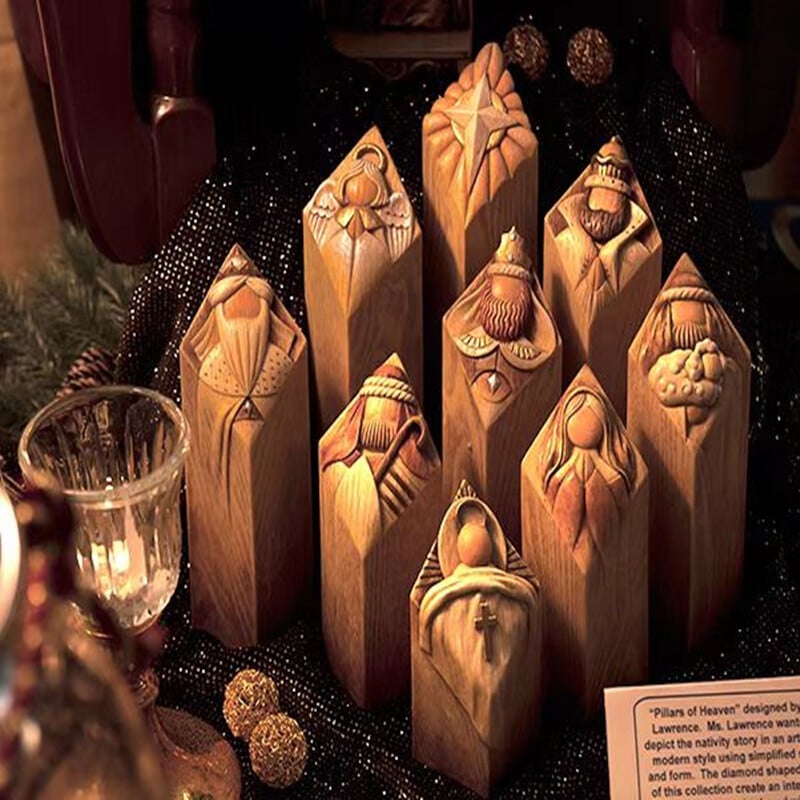 🎉Christmas Hot Sale🎁Heaven Pillar Statues,9pcs Heaven Nativity Tree Pillar Statues