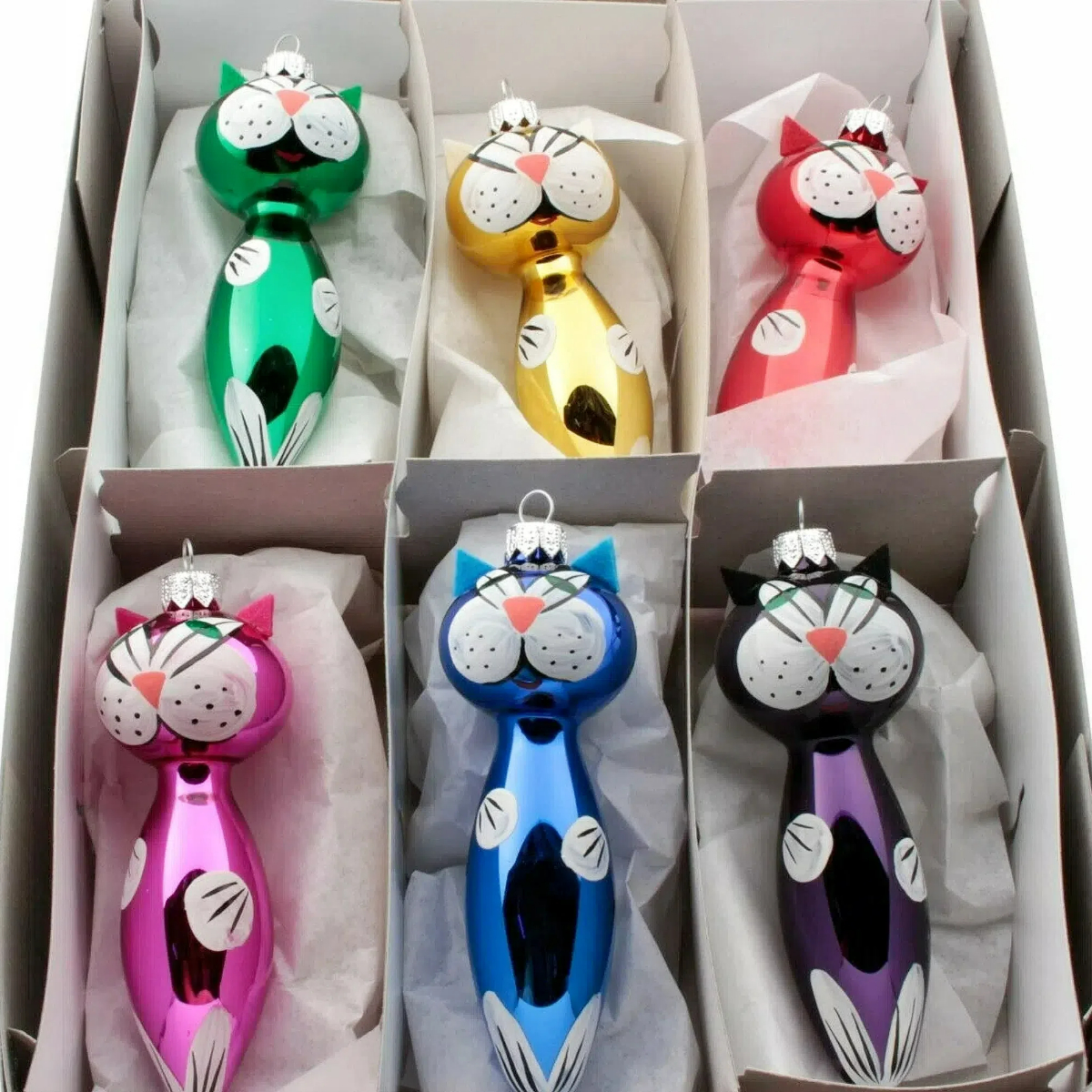 Hand Blown Glass Cat Christmas Tree Ornament