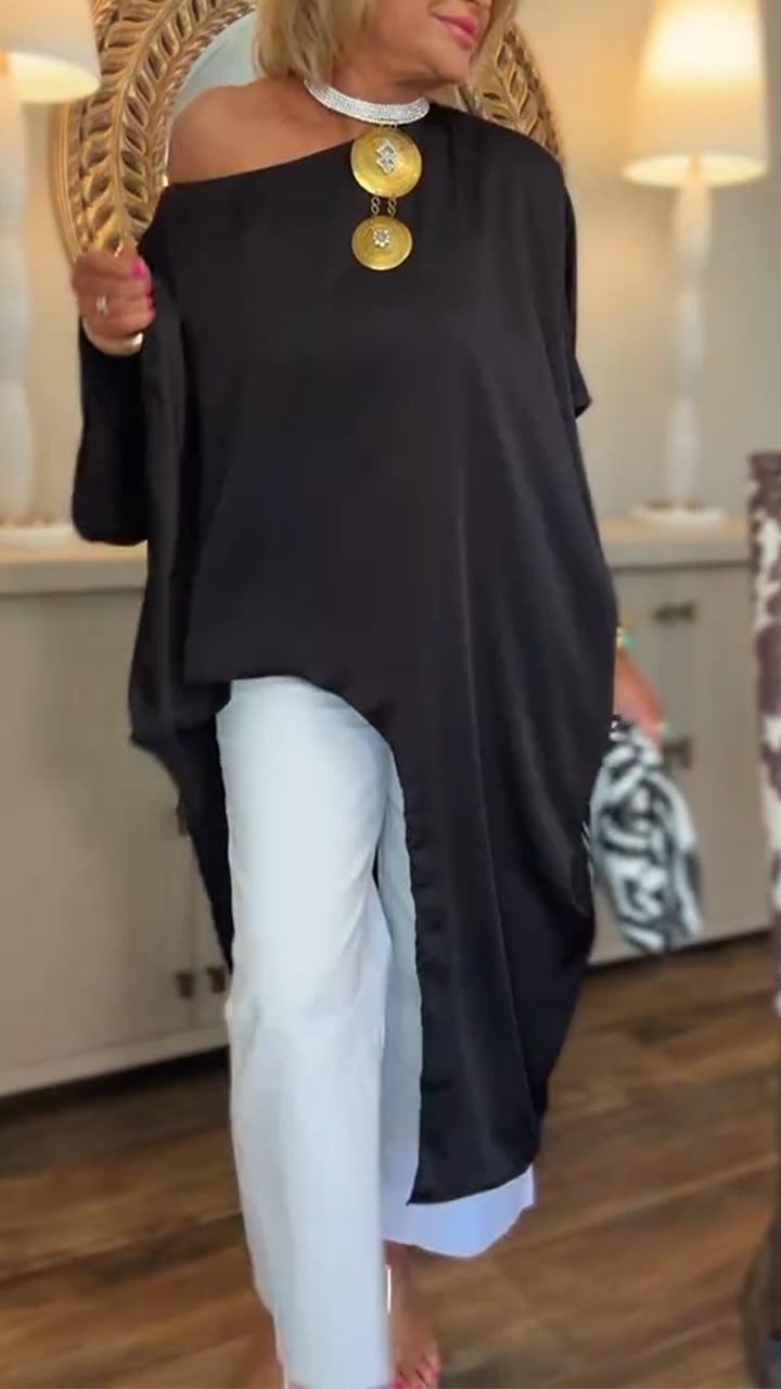 Women's Round Neck Irregular Satin Casual Long Top