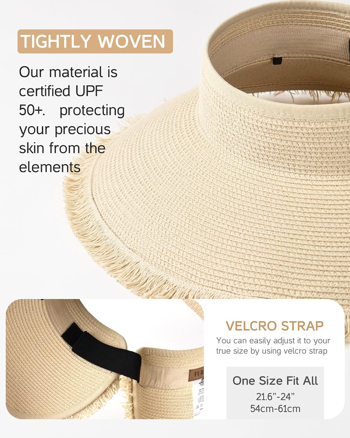 FURTALK Sun Visor Hats for Women Wide Brim Straw Roll-Up Ponytail Summer Beach Hat UV UPF Packable Foldable Travel