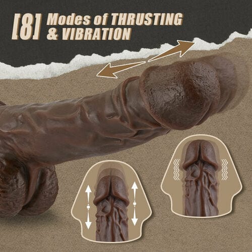 9.05 Inch Realistic 8 Thrusting Vibrating Heating Black Dildo with Remote Control