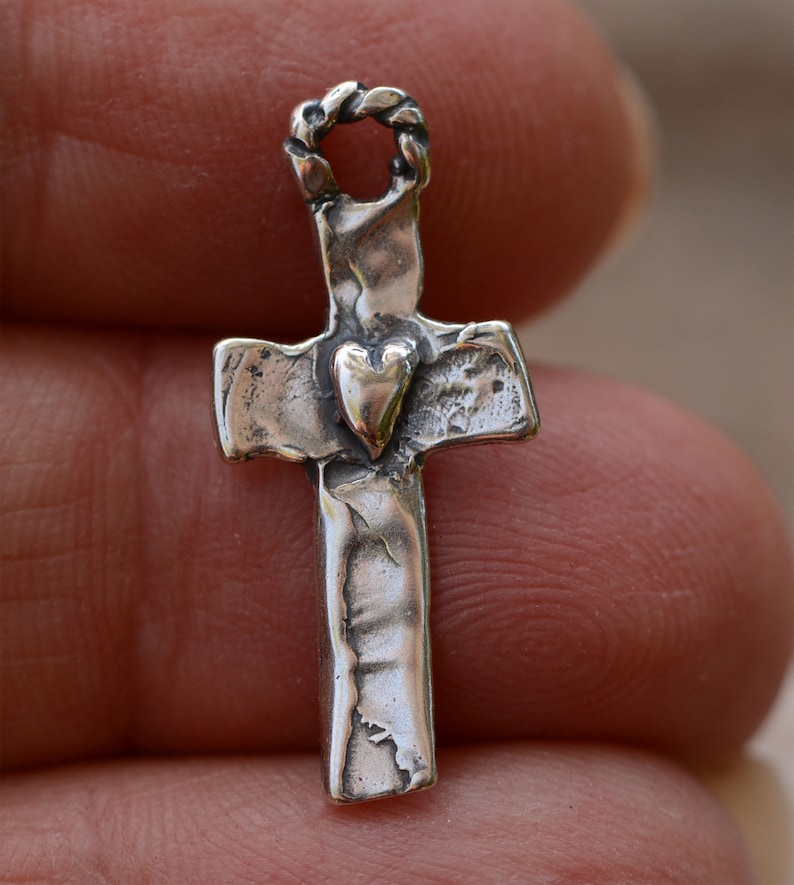 ✝️100% Handmade Cross with Heart in Sterling Silver