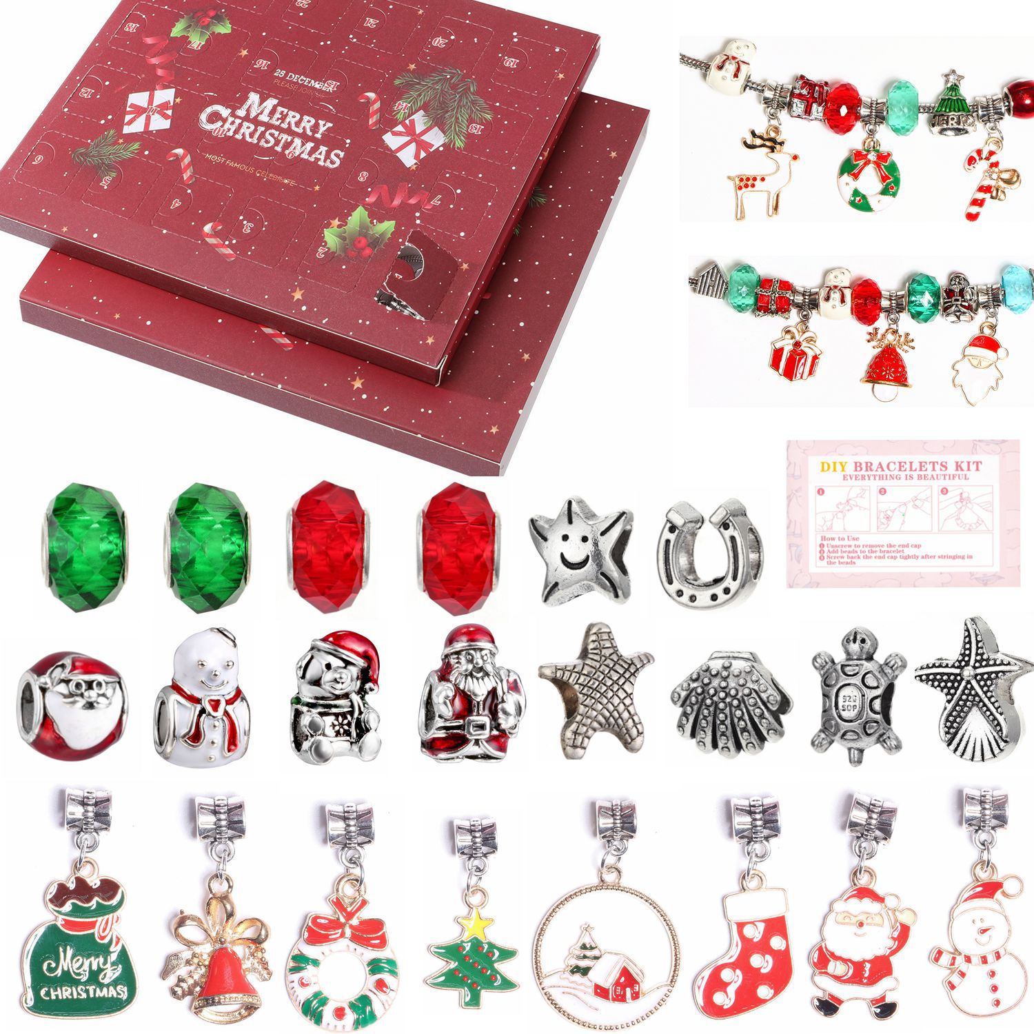 🔥Last Day Promotion - 70% OFF🎁🎄24 Pcs DIY Christmas Advent Calendar Bracelets Set🎁