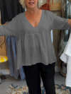 Women's Linen V-neck Solid Color Mid-sleeve Top