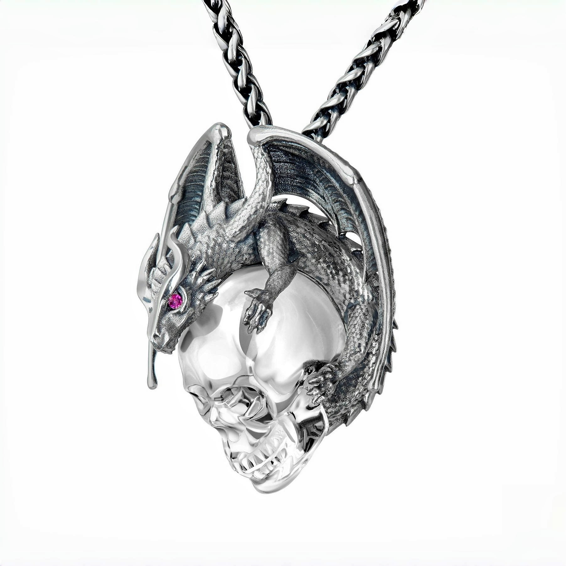 🔥Last Day 50% OFF - Silver Carved Crystal Skull Dragon Necklace