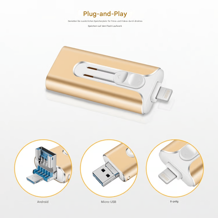 🔥Letzter Tag 50% RABATT -128 GB~ 1TB Micro-USB+ Lightning+ USB-C+USB-A 4 in 1 -Handy, Tablet, Computer, Drei-Terminal-Verbindung