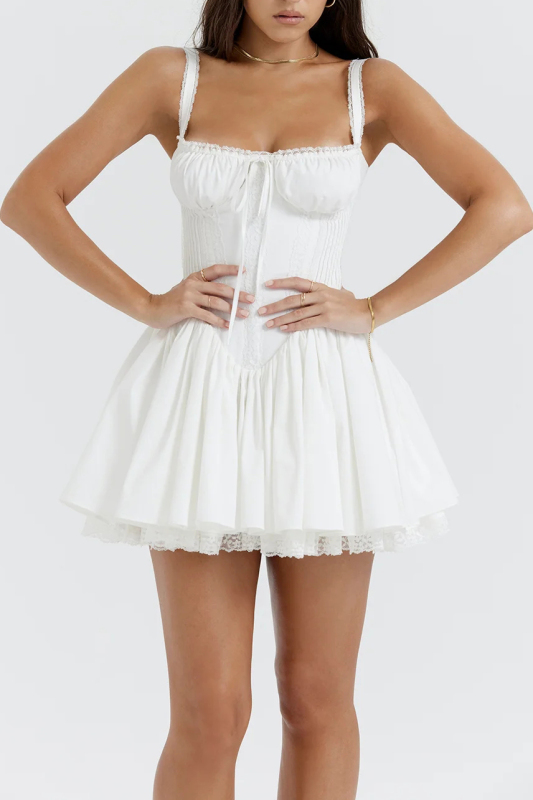 WHITE CORSET LACE MINI DRESS