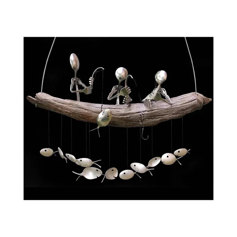 (Last day 49% OFF) ❤️Handmade Fisherman Man Spoon Fish Sculpture Wind Chime