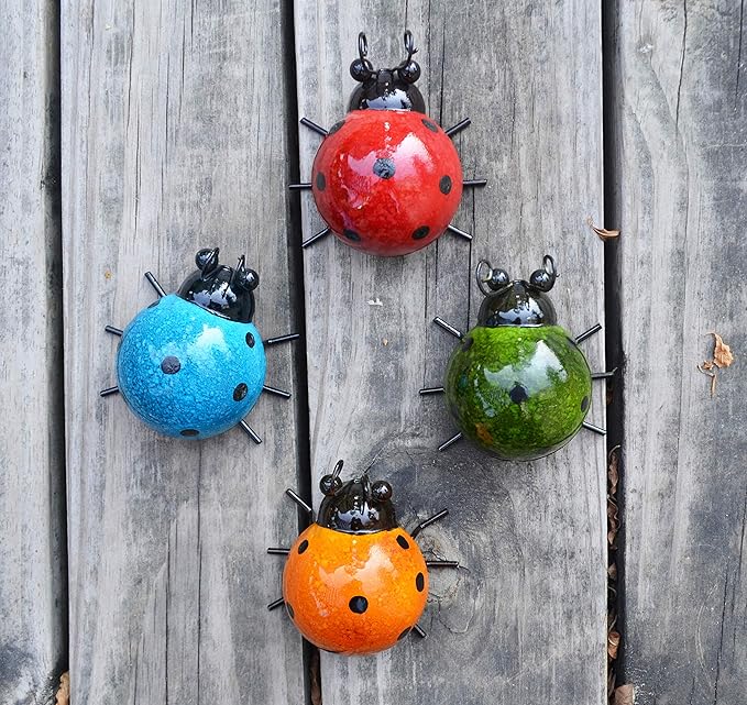 🐞Handmade Metal Garden Wall Art Decoration Set of 4 Cute Ladybug Outdoor Wall Sculptures