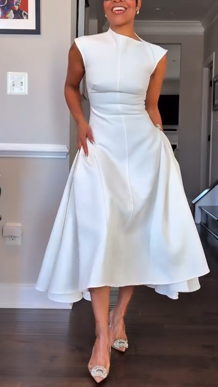 Ladies' Round Neck Solid Color Elegant Temperament Dress