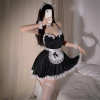 Sexy French Maid Costume Dress for Roleplay - Adjustable Lace Trimmed Black Dress with Apron, Headband & Garter Set PPF0336