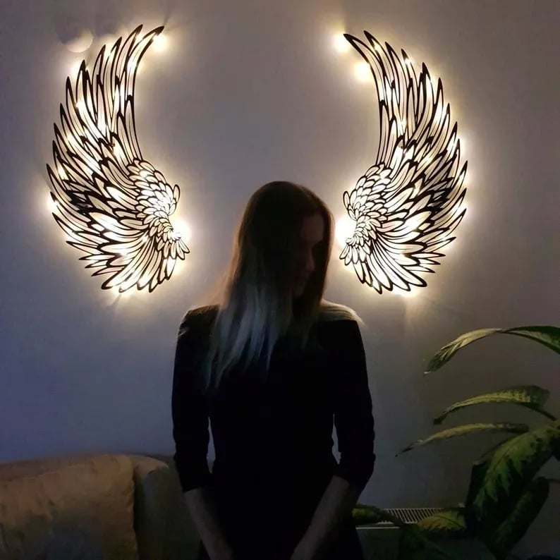 🎁Last Day Promotion- SAVE 70%🎉1 Pair of Angel Wings Metal Wall Murals with LED Lights