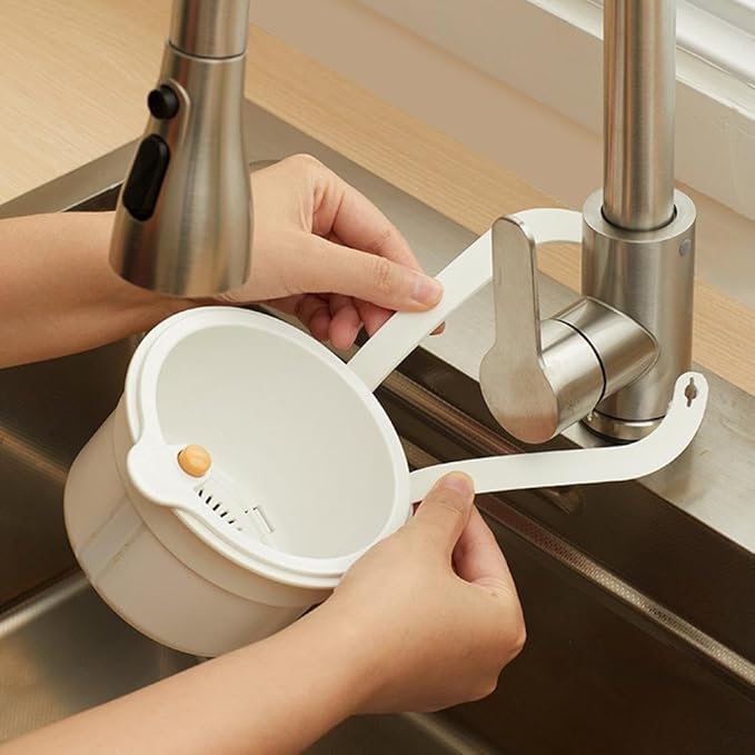 Automatischer Ablass-Siebkorb – Multifunktionaler Ein-Knopf-Druck-Hängekorb mit Sieb für Küchenspüle