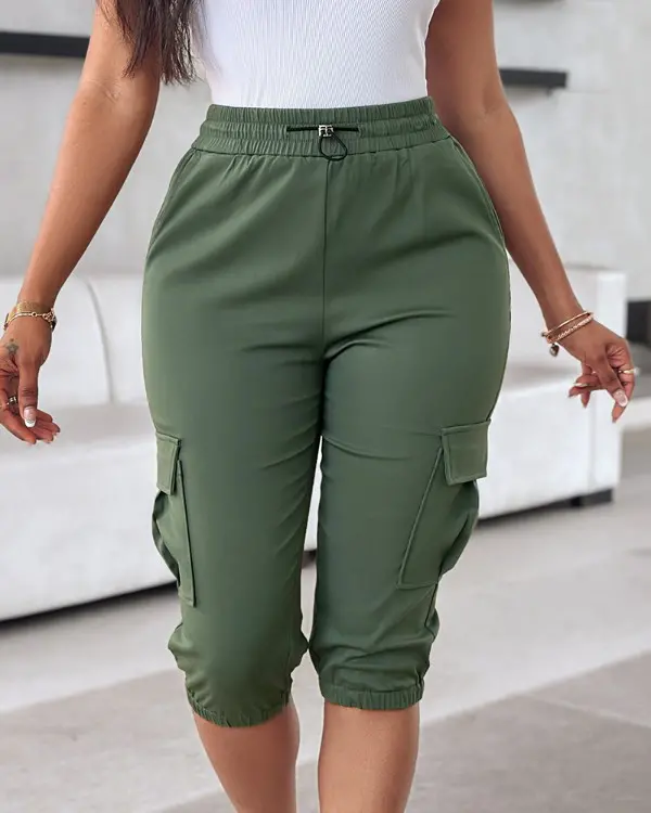 (🎉Last Day Promotion 50% OFF) Side Pockets Drawstring Waist Cropped Cargo Pants - Buy 2 Free Shipping