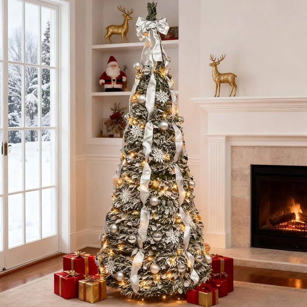 6FT Foldable Christmas Tree with LED Light and Ribbon