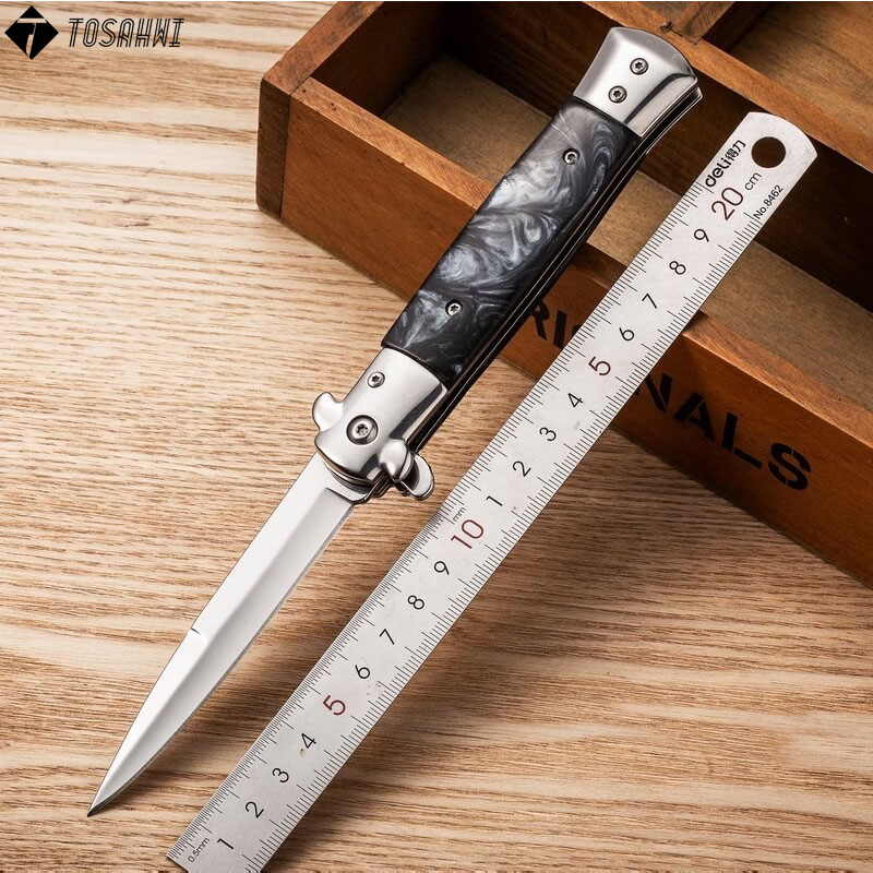 TOSAHWI HandmadeStainless Steel Resin Handle Folding Knife-6856