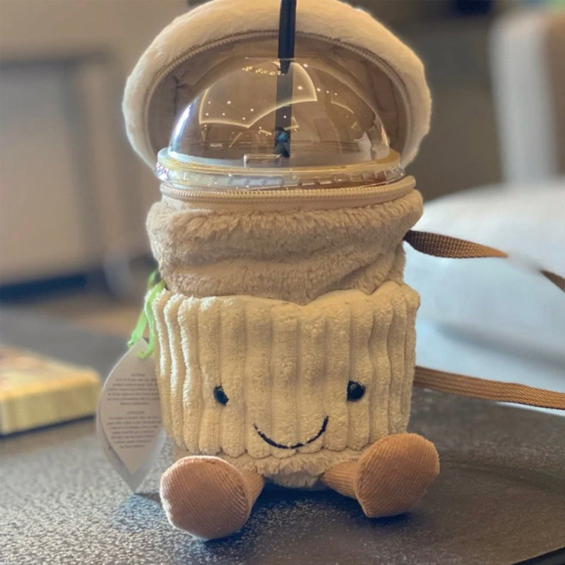 Coffee and milk tea portable crossbody plush bag