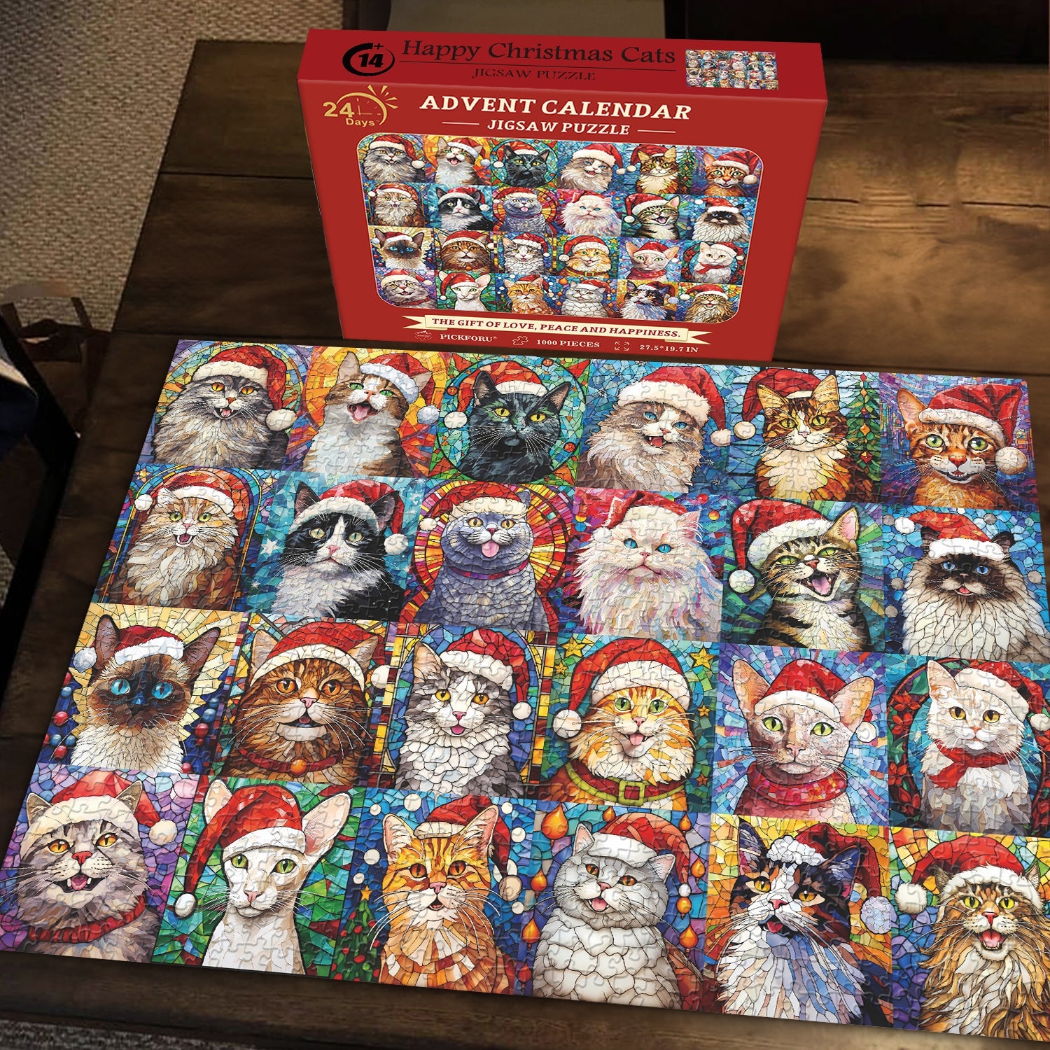 Free shipping🎄😻Christmas Cats Advent Calendar Jigsaw Puzzle 1000 Pieces