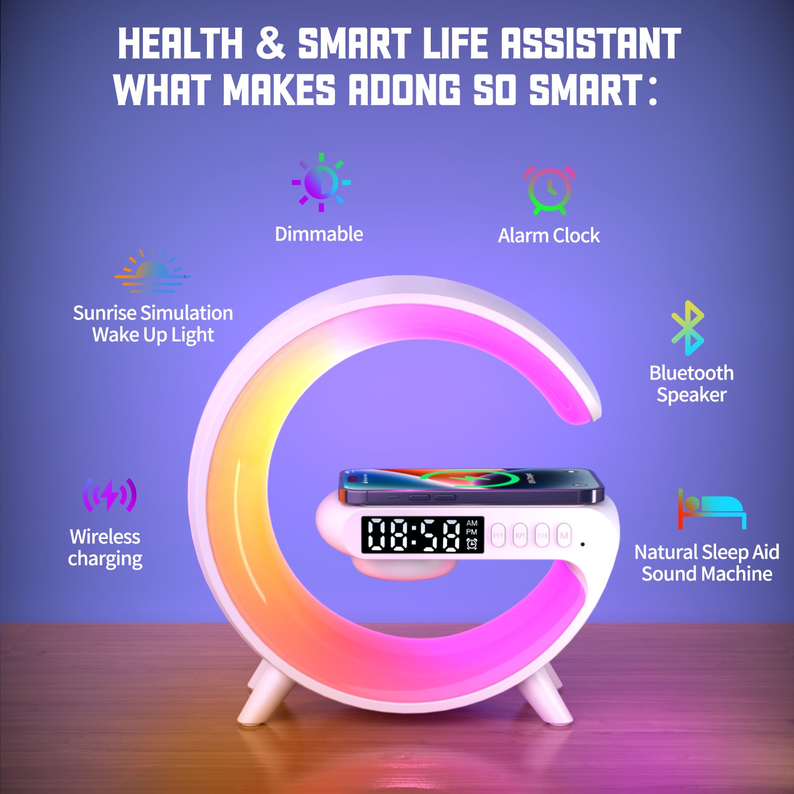 🎄Christmas Sales 49% OFF🔥Multifunctional Bluetooth Speaker-Colorful Atmosphere Light Wireless Charging and Clock All-in-one Machine