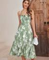 Floral Midi Corset Dress Boho Flowy Slit Lace Up Dresses for Women Going Out A Line Casual Sundress