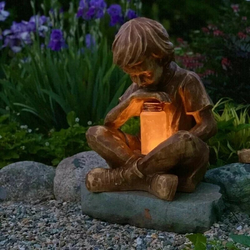 🎉LAST DAY -70%OFF - 🔥A Boy With Solar Firefly Garden Handmade Statue⚡Buy 2 Get Free Shipping