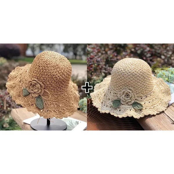 🔥Last Day Promotion 48% OFF-🎁-Elegant Crochet Straw Hat with Ruffle Detail