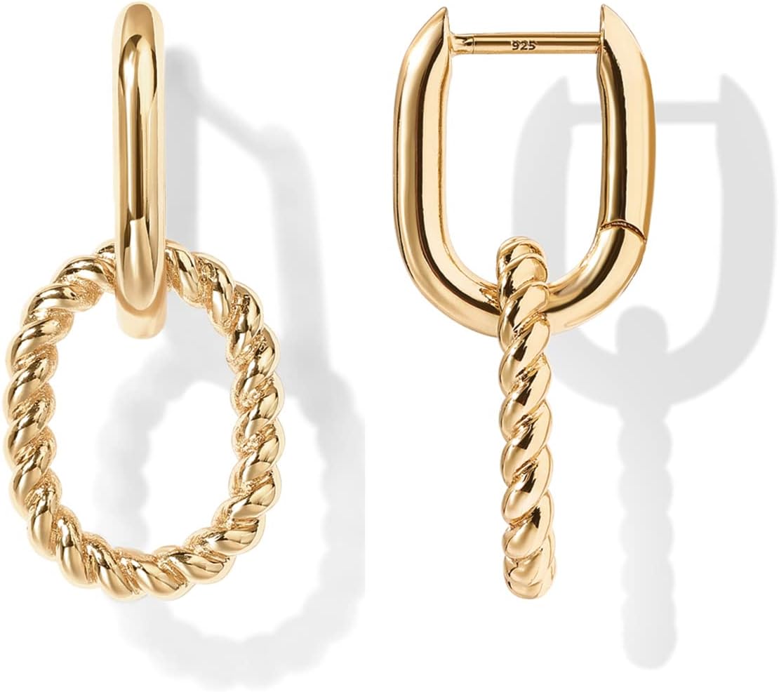 PAVOI 14K Gold Convertible Link Earrings for Women | Paperclip Link Chain Earrings | Drop Dangle Earrings