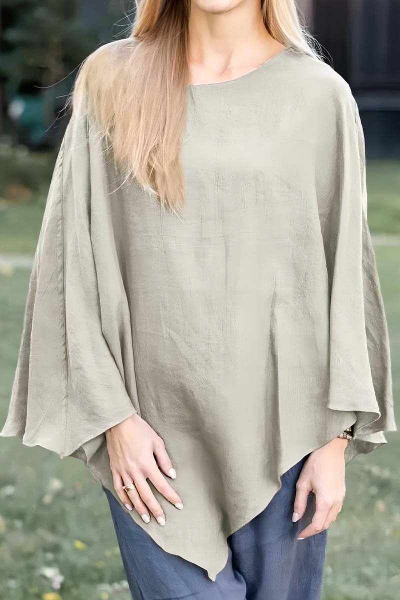 Women's solid color casual loose asymmetric cotton and linen top