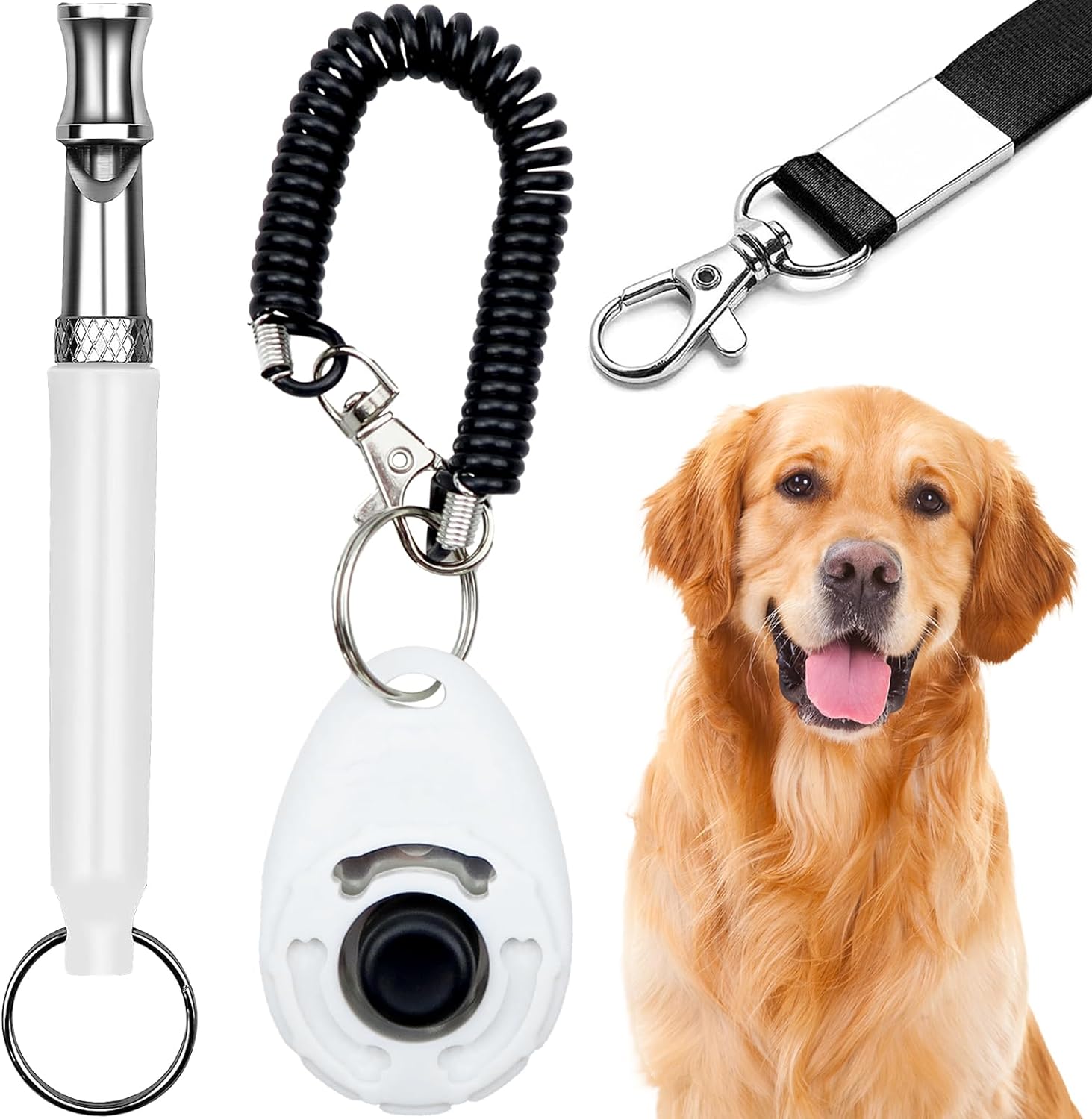 2 Pack Dog Whistle, 2 Pack Dog Clicker, 2Pack Lanyard, Dog Training Kit, Professional Recall Dog Training Whistles, Adjustable Ultrasonic Silent Dog Whistle (Black)