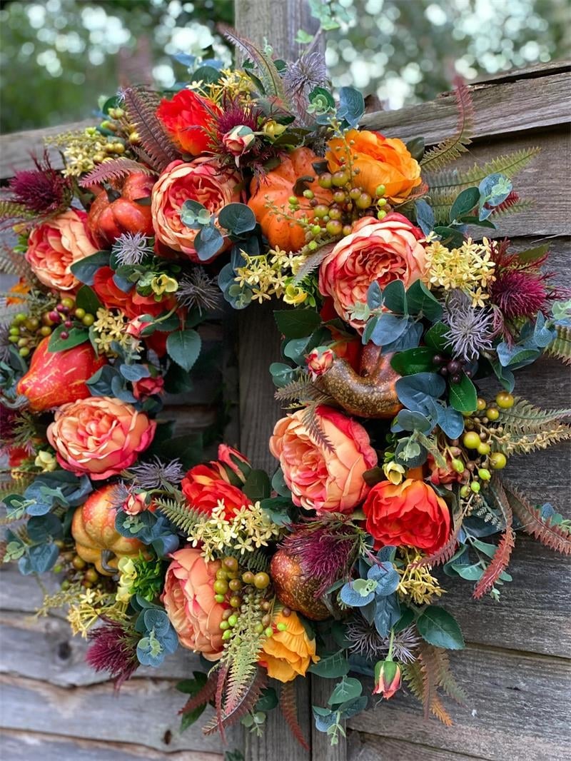 💖🔥HOT SALE 49% OFF⚡--💖Fall Peony And Pumpkin Wreath - Year Round Wreath