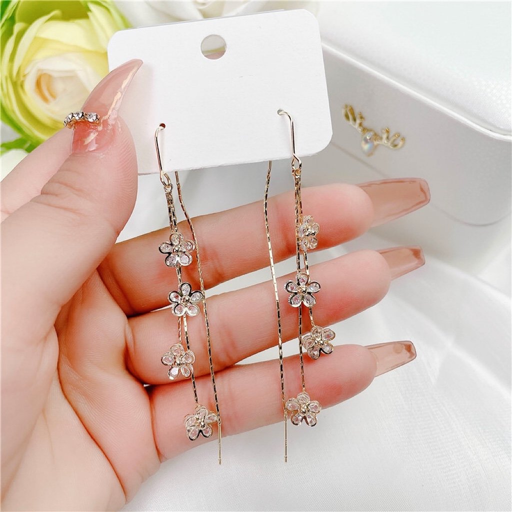 Fashion Crystal Flower Tassel Earrings
