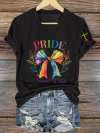 Women's Rainbow Bow Faith Club V-neck Print T-shirt Top