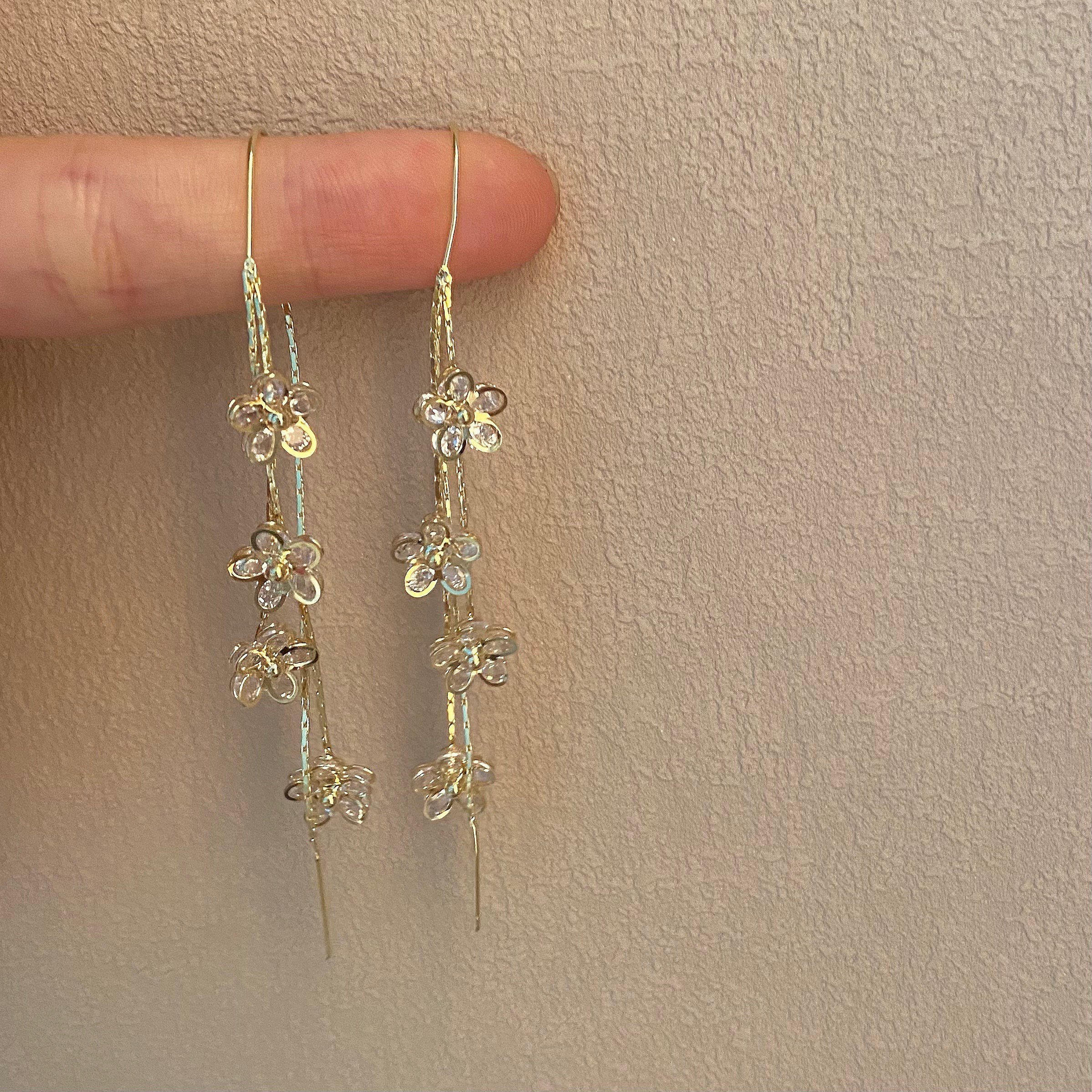 Fashion Crystal Flower Tassel Earrings