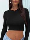 Women's Round Neck Long Sleeve Short Blouse