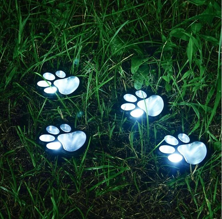 Paw Print Solar Ground Lights - Set of 4