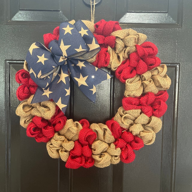 🔥Handmade Patriotic Burlap Patriotic Gate Wreath